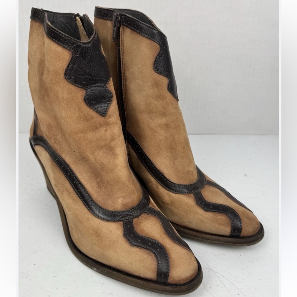 Free People Winding Road Western Heel Brown Black Leather Boot Women